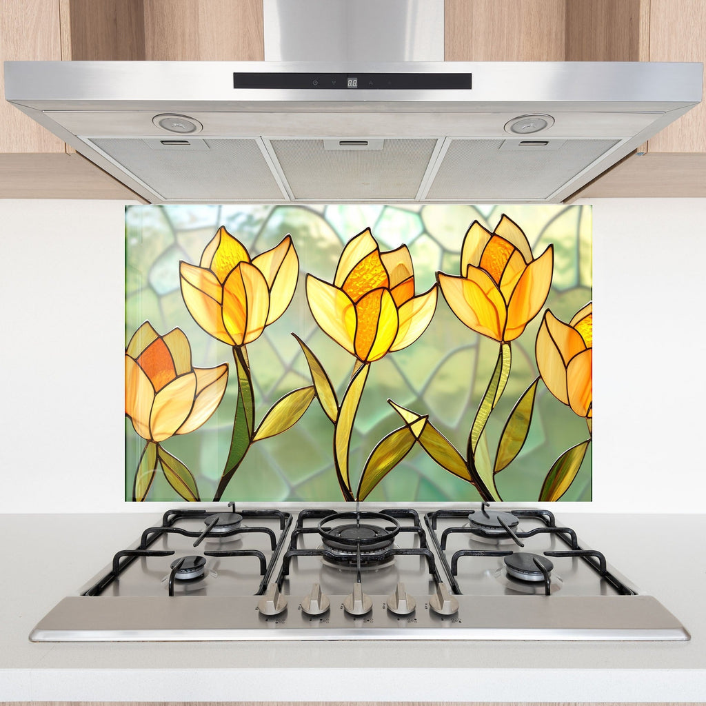 Stained Glass Tulip Art - Glass Kitchen Backsplash-BacksplashArtworks