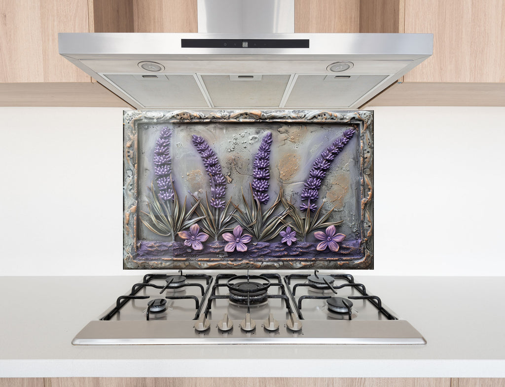 Rustic Lavender Garden - Glass Kitchen Backsplash-BacksplashArtworks