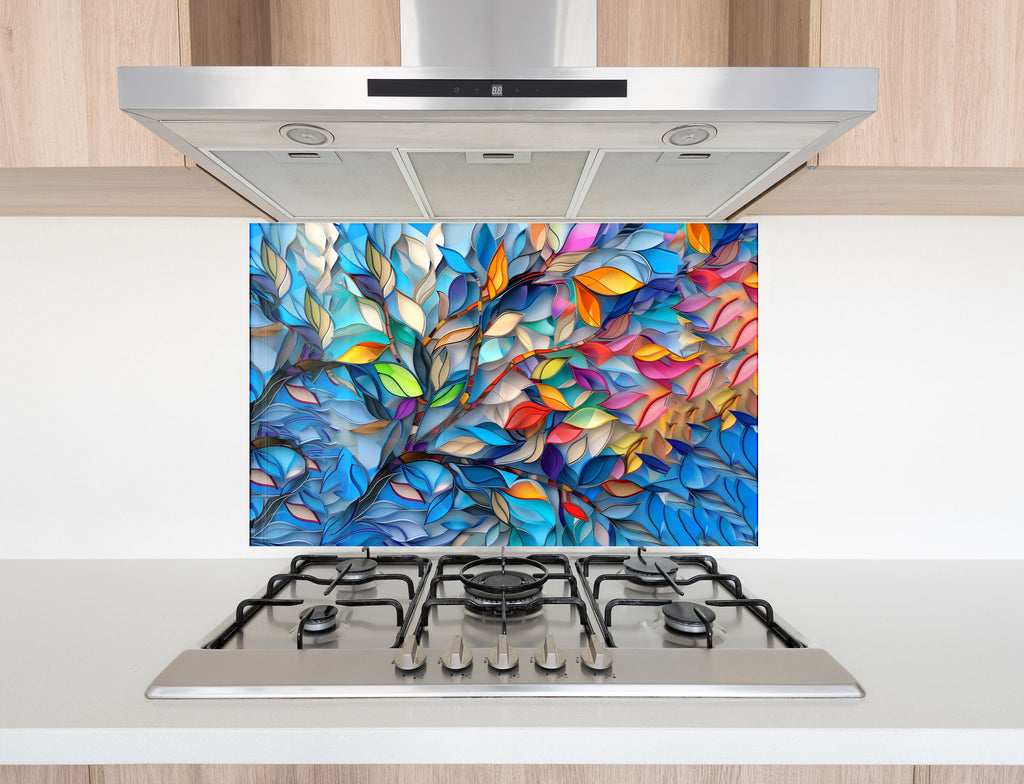 Vibrant Foliage Harmony - Glass Kitchen Backsplash-BacksplashArtworks