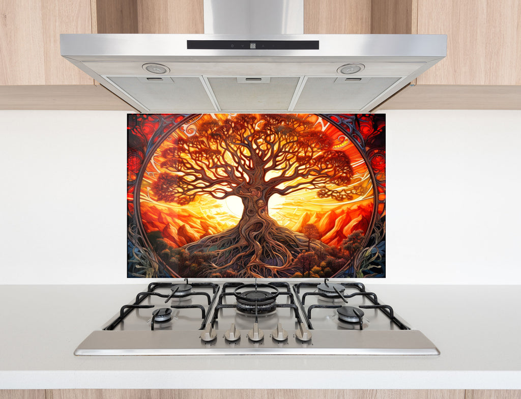 Tree of Life - Vibrant Glass Kitchen Backsplash-BacksplashArtworks