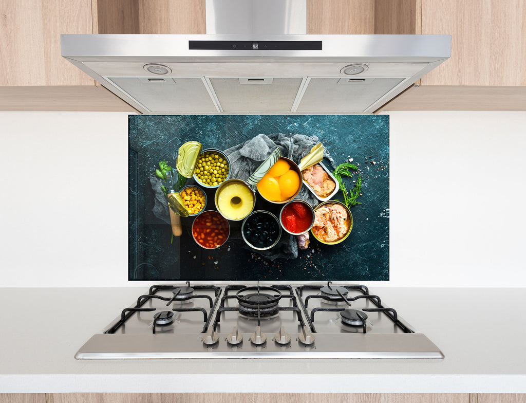 Gourmet Canned Food Art – Glass Kitchen Backsplash-BacksplashArtworks