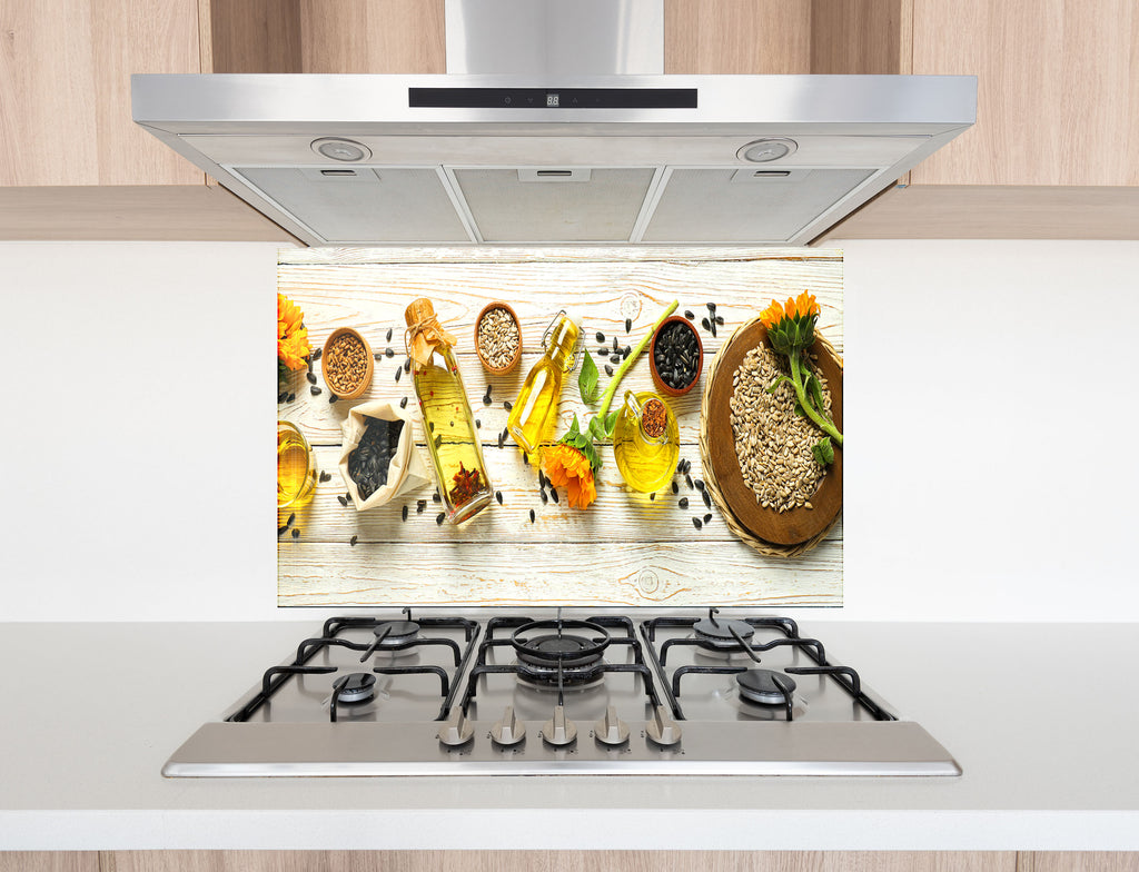Sunflower Oil Harvest – Glass Kitchen Backsplash-BacksplashArtworks