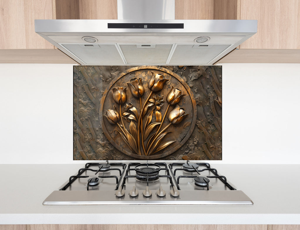 Golden Tulip Emblem - Glass Kitchen Backsplash-BacksplashArtworks