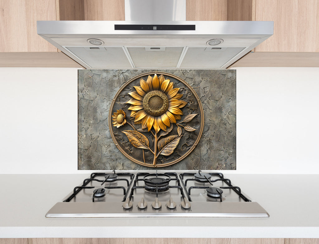 Rustic Sunflower Emblem - Glass Kitchen Backsplash-BacksplashArtworks