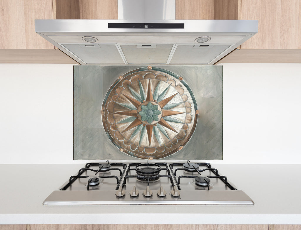 Grey Compass - Glass Kitchen Backsplash-BacksplashArtworks