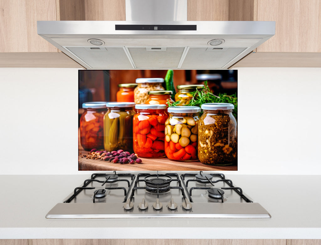 Rustic Pickled Pantry – Glass Kitchen Backsplash-BacksplashArtworks
