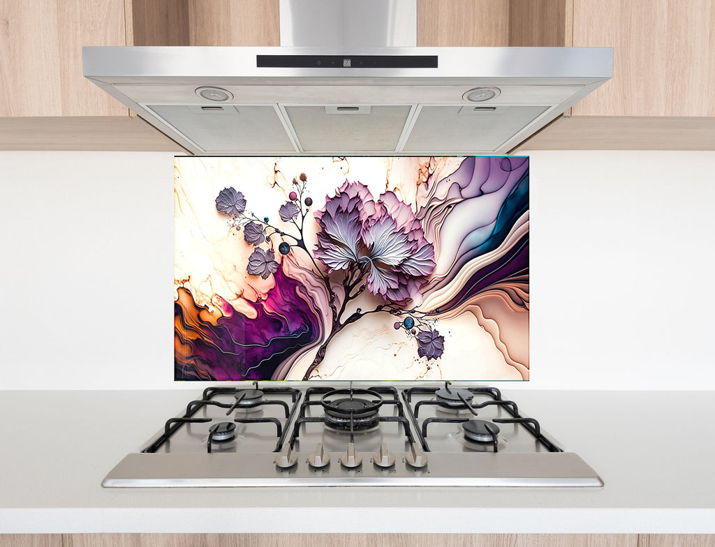 Mystic Floral Swirl - Glass Kitchen Backsplash-BacksplashArtworks