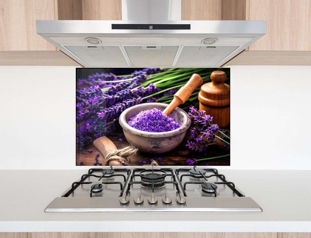 Rustic Lavender Bliss - Glass Kitchen Backsplash-BacksplashArtworks