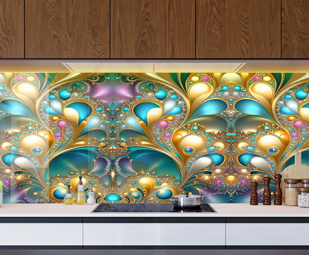 Opulent Jewel Swirl - Glass Kitchen Backsplash-BacksplashArtworks