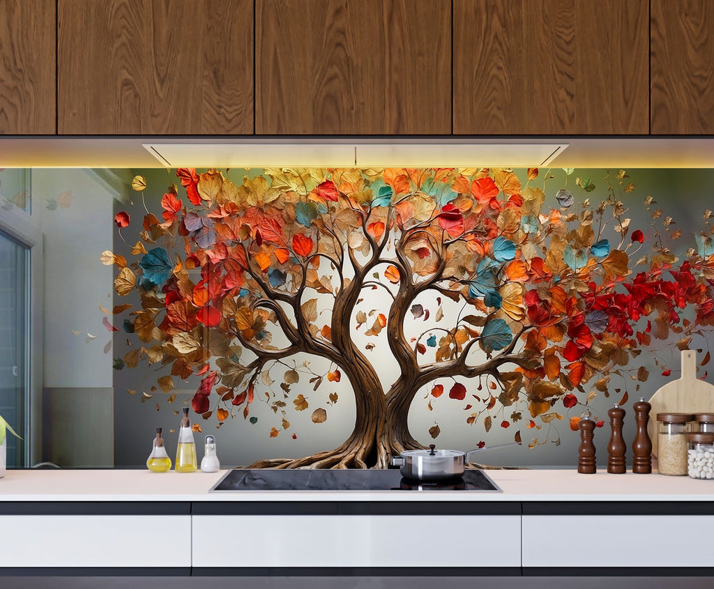 Autumn Elegance Luxurious - Glass Kitchen Backsplash-BacksplashArtworks