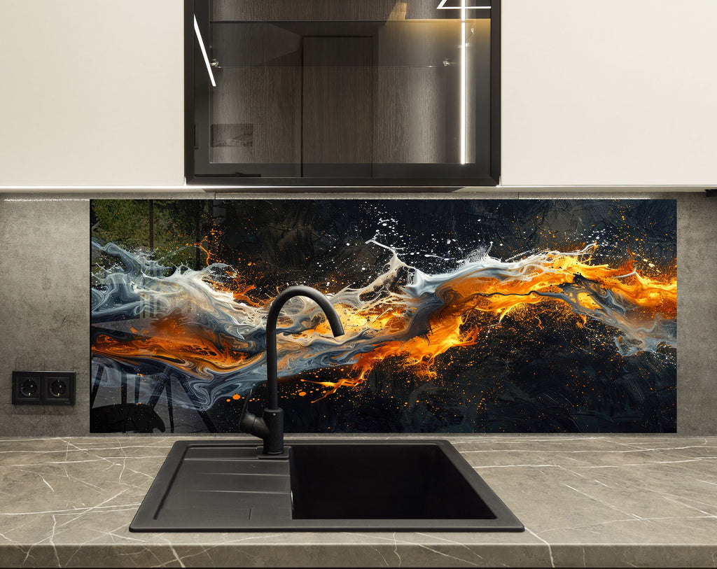Fusion of Flames & Ice – Glass Kitchen Backsplash-BacksplashArtworks