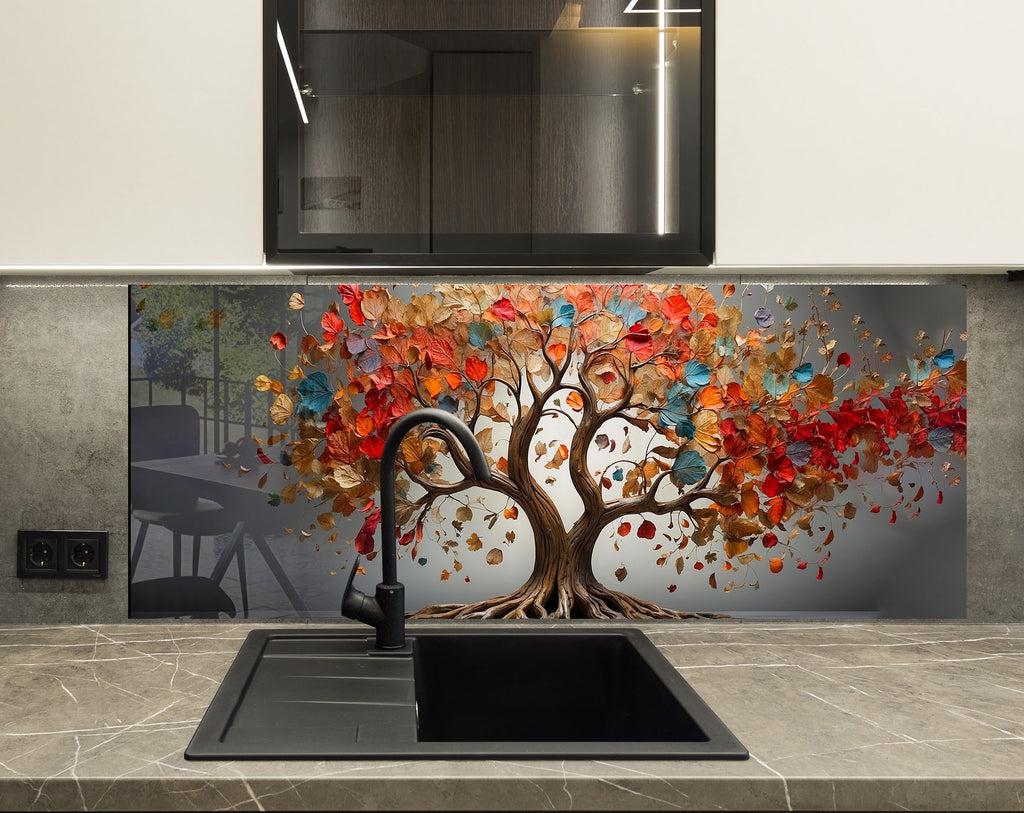 Autumn Elegance Luxurious - Glass Kitchen Backsplash-BacksplashArtworks