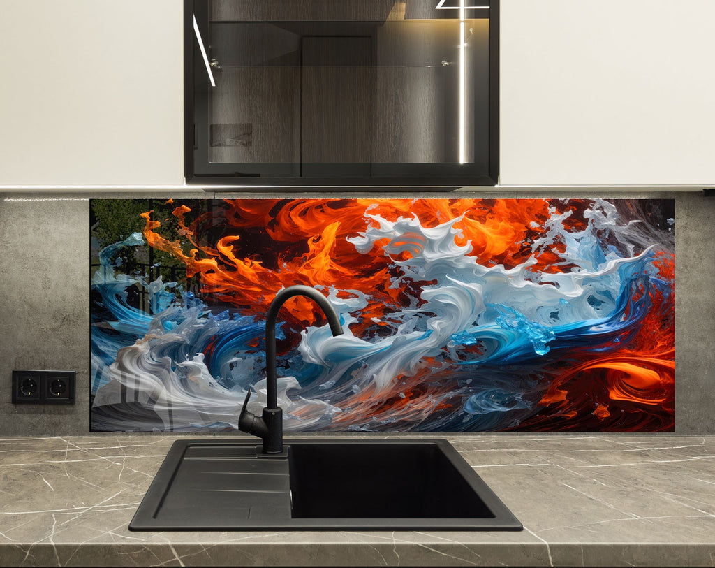 Inferno & Ice – Glass Kitchen Backsplash-BacksplashArtworks