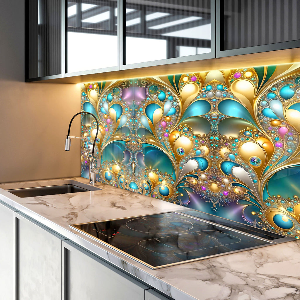 Opulent Jewel Swirl - Glass Kitchen Backsplash-BacksplashArtworks