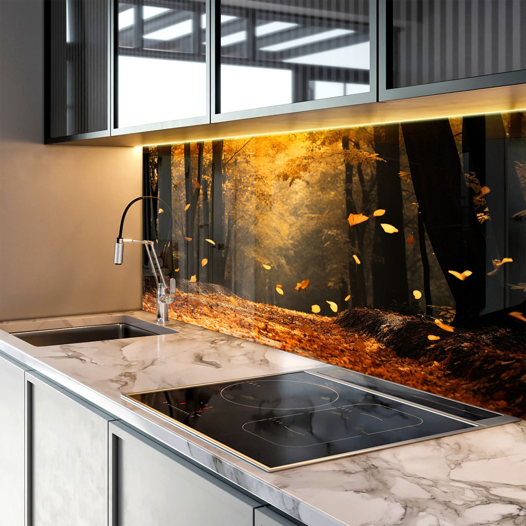 Golden Autumn Path Wall Art - Tempered Glass Kitchen Backsplash-BacksplashArtworks