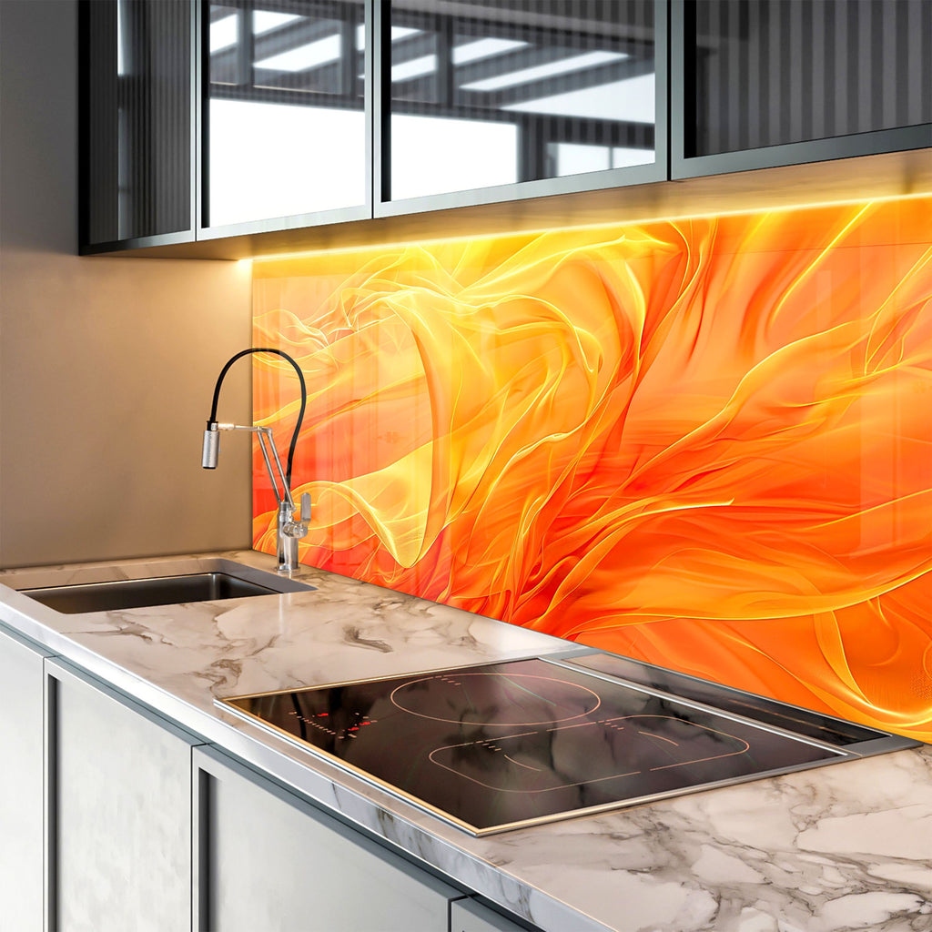 Flame Flow – Glass Kitchen Backsplash-BacksplashArtworks