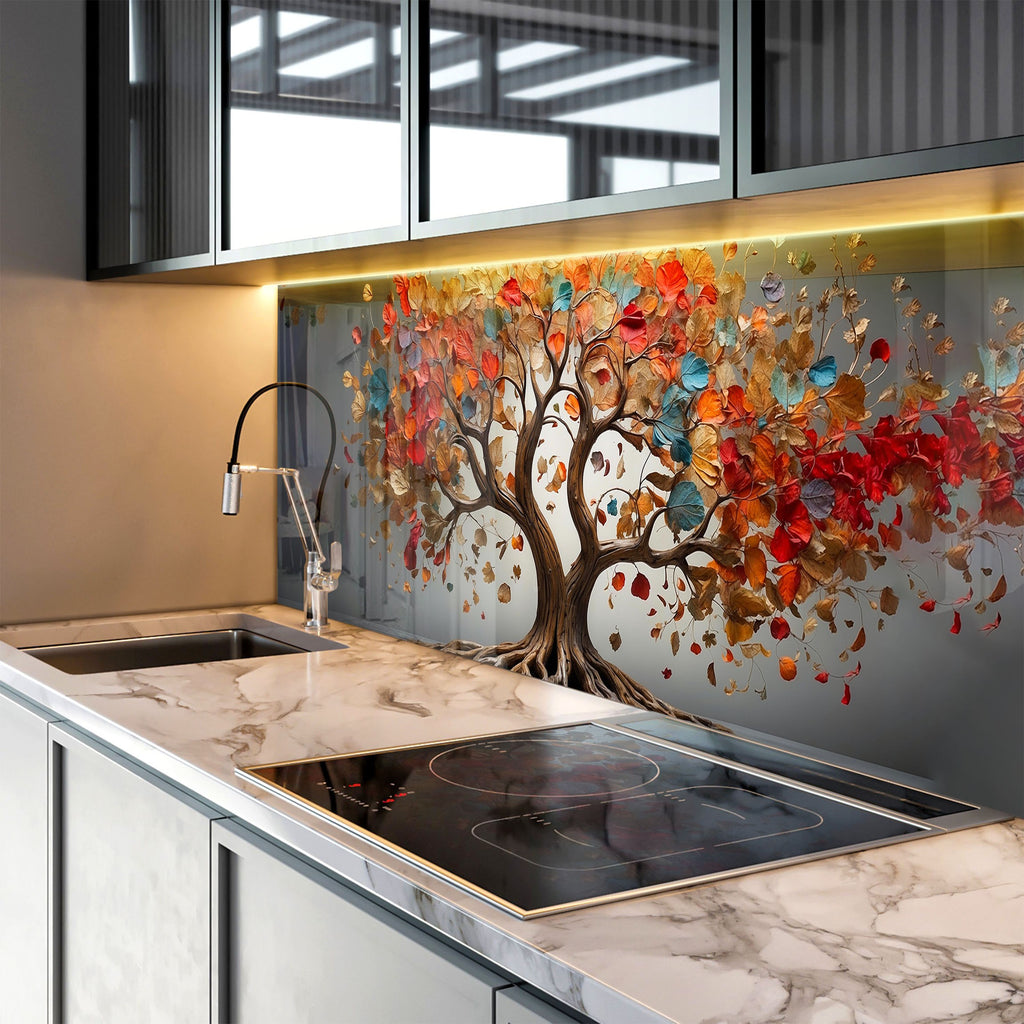 Autumn Elegance Luxurious - Glass Kitchen Backsplash-BacksplashArtworks