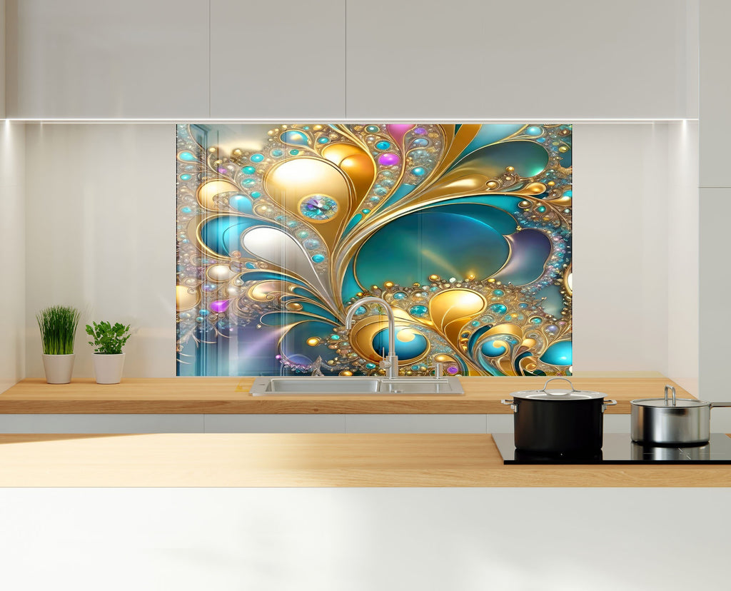 Opulent Jewel Swirl - Glass Kitchen Backsplash-BacksplashArtworks