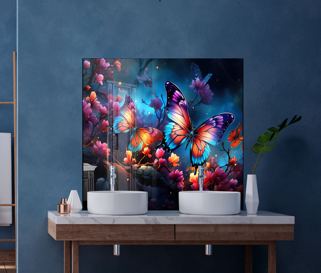 Purple Butterfly - Tempered Glass Kitchen Backsplash-BacksplashArtworks