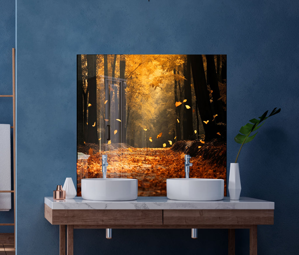 Golden Autumn Path Wall Art - Tempered Glass Kitchen Backsplash-BacksplashArtworks