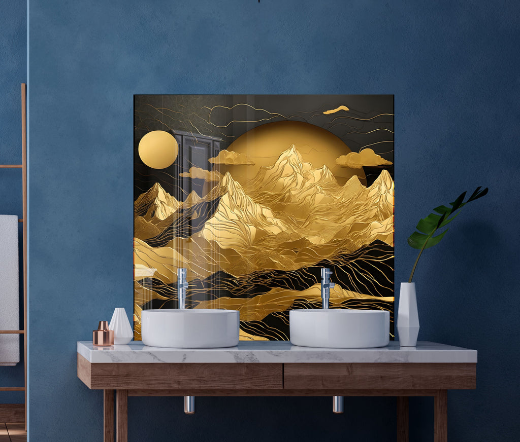 Golden Mountain Elegance Wall Art - Tempered Glass Kitchen Backsplash-BacksplashArtworks
