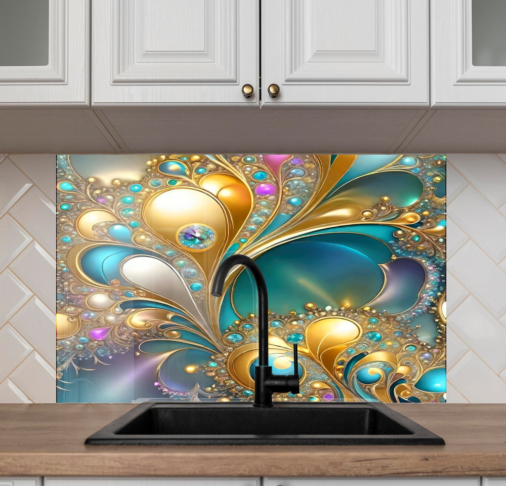 Opulent Jewel Swirl - Glass Kitchen Backsplash-BacksplashArtworks