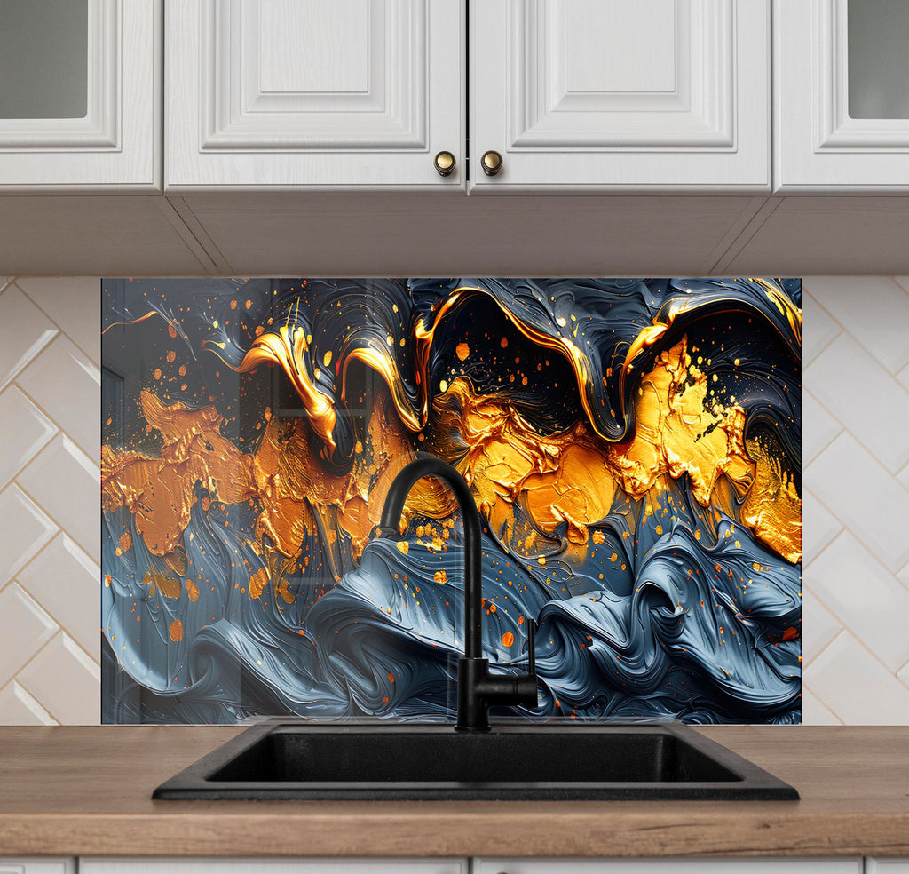 Golden Flow – Artistic Glass Kitchen Backsplash-BacksplashArtworks