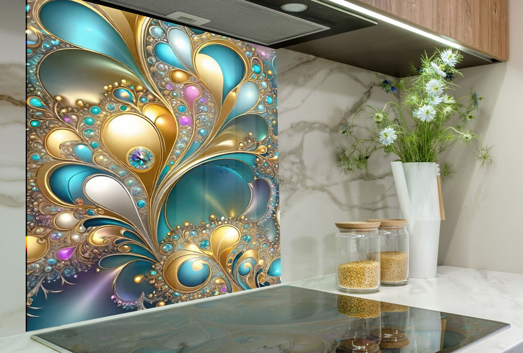 Opulent Jewel Swirl - Glass Kitchen Backsplash-BacksplashArtworks