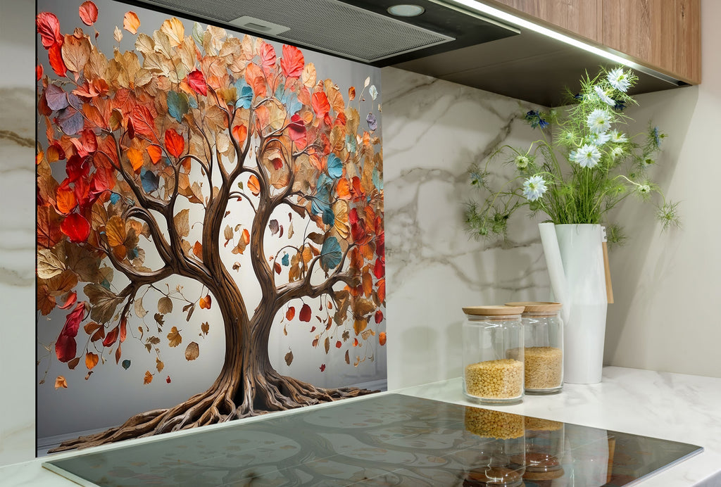 Autumn Elegance Luxurious - Glass Kitchen Backsplash-BacksplashArtworks