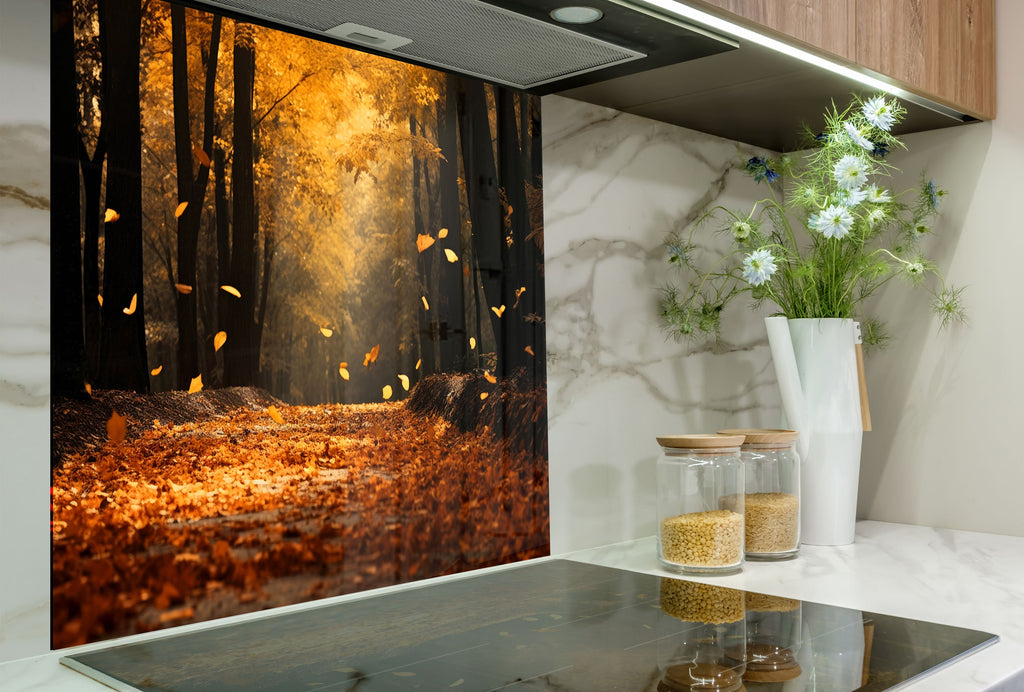 Golden Autumn Path Wall Art - Tempered Glass Kitchen Backsplash-BacksplashArtworks