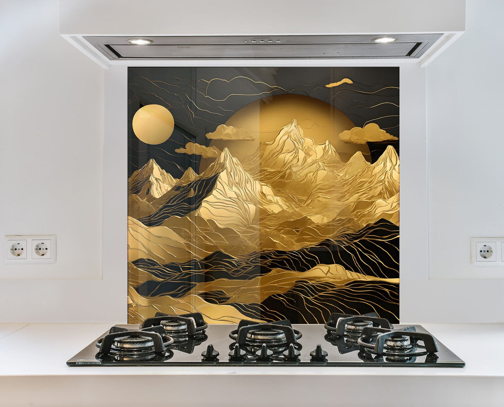 Golden Mountain Elegance Wall Art - Tempered Glass Kitchen Backsplash-BacksplashArtworks