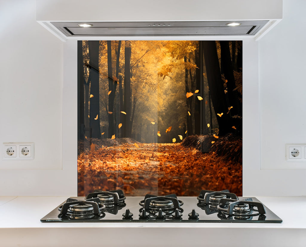 Golden Autumn Path Wall Art - Tempered Glass Kitchen Backsplash-BacksplashArtworks