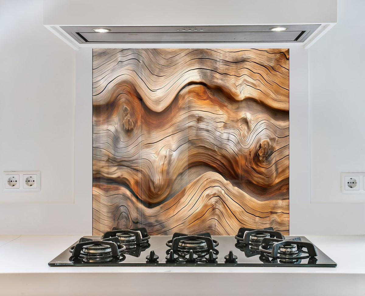 Wood Waves Natural Wood Glass Kitchen | Backsplash Artworks ...