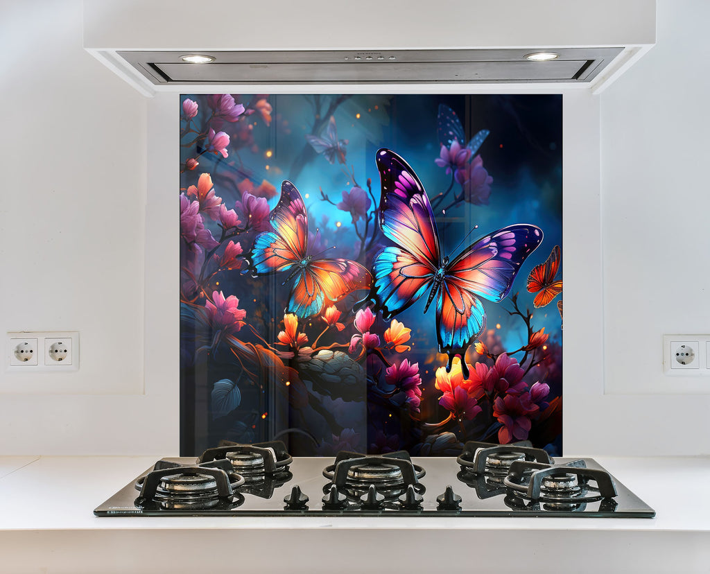 Purple Butterfly - Tempered Glass Kitchen Backsplash-BacksplashArtworks