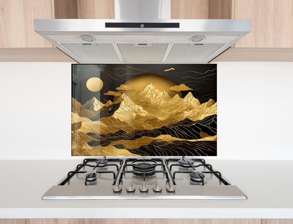 Golden Mountain Elegance Wall Art - Tempered Glass Kitchen Backsplash-BacksplashArtworks
