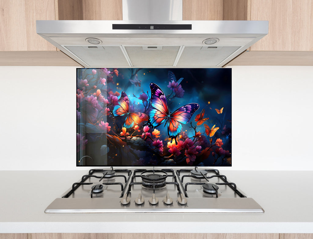 Purple Butterfly - Tempered Glass Kitchen Backsplash-BacksplashArtworks