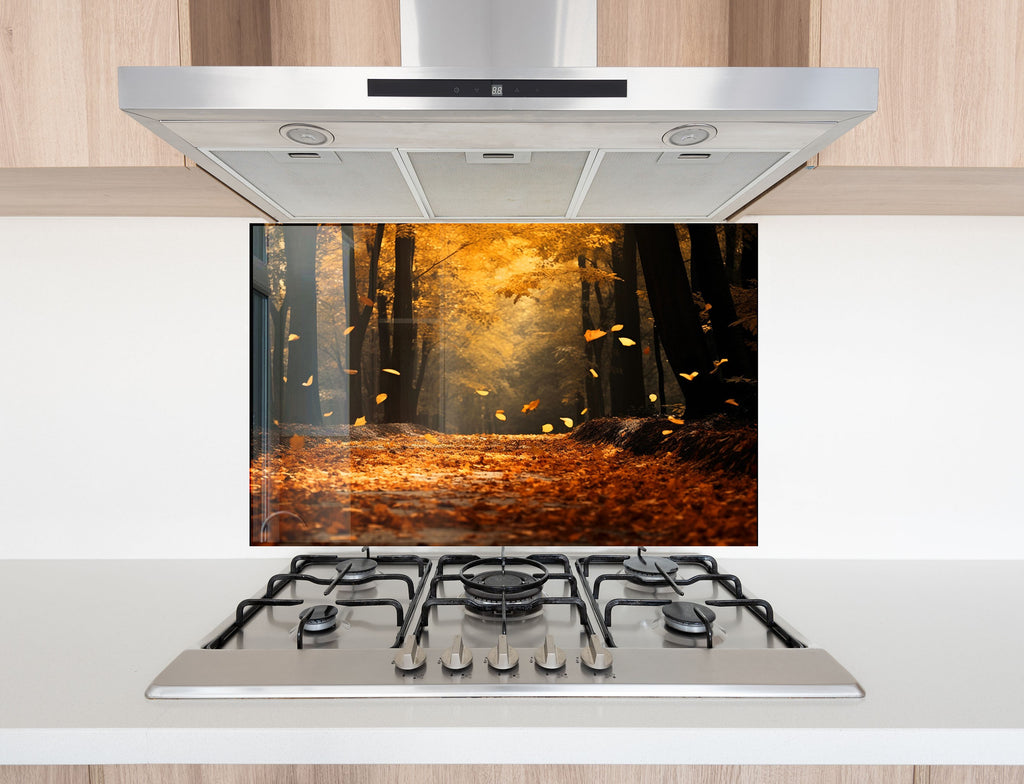 Golden Autumn Path Wall Art - Tempered Glass Kitchen Backsplash-BacksplashArtworks
