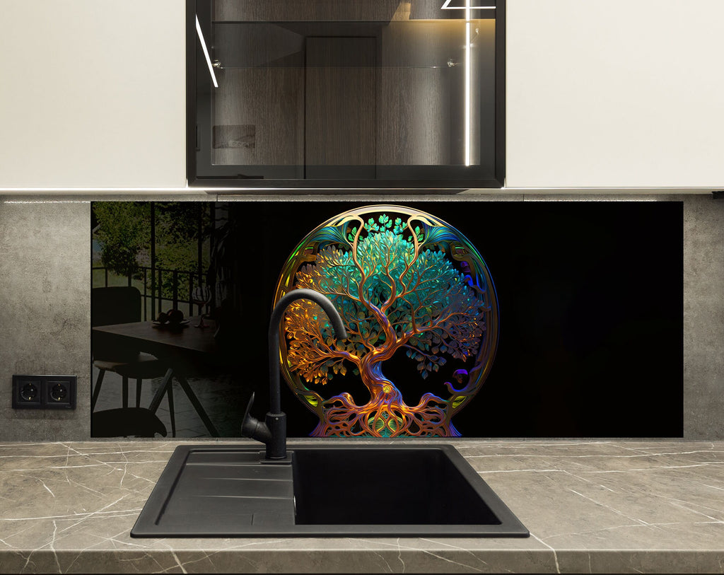 Ethereal Tree of Life - Glass Kitchen Backsplash-BacksplashArtworks