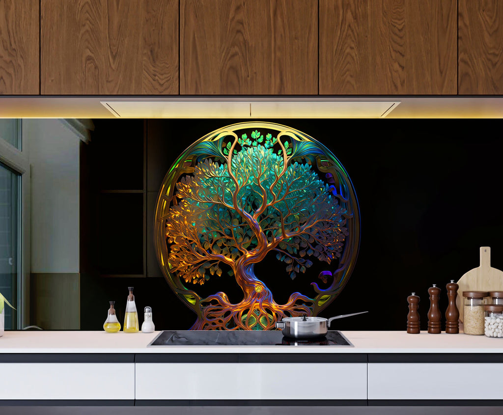 Ethereal Tree of Life - Glass Kitchen Backsplash-BacksplashArtworks