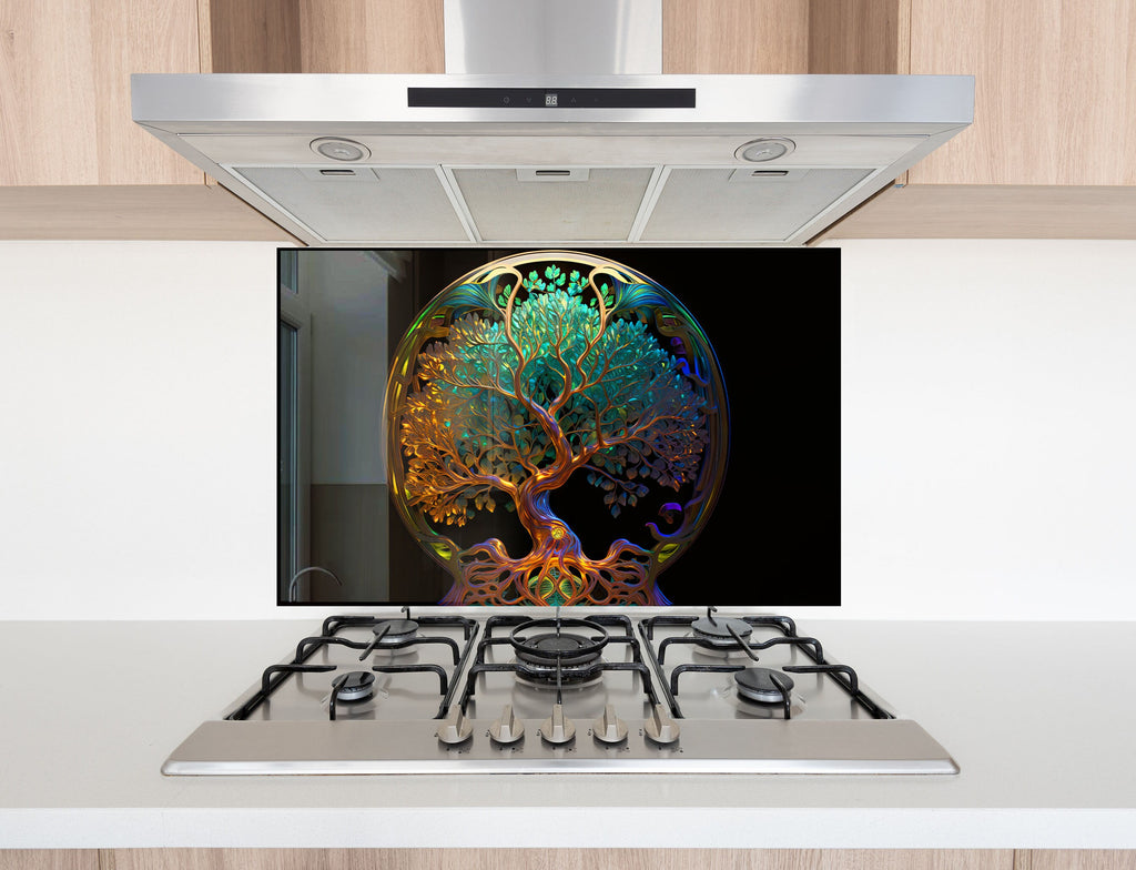 Ethereal Tree of Life - Glass Kitchen Backsplash-BacksplashArtworks
