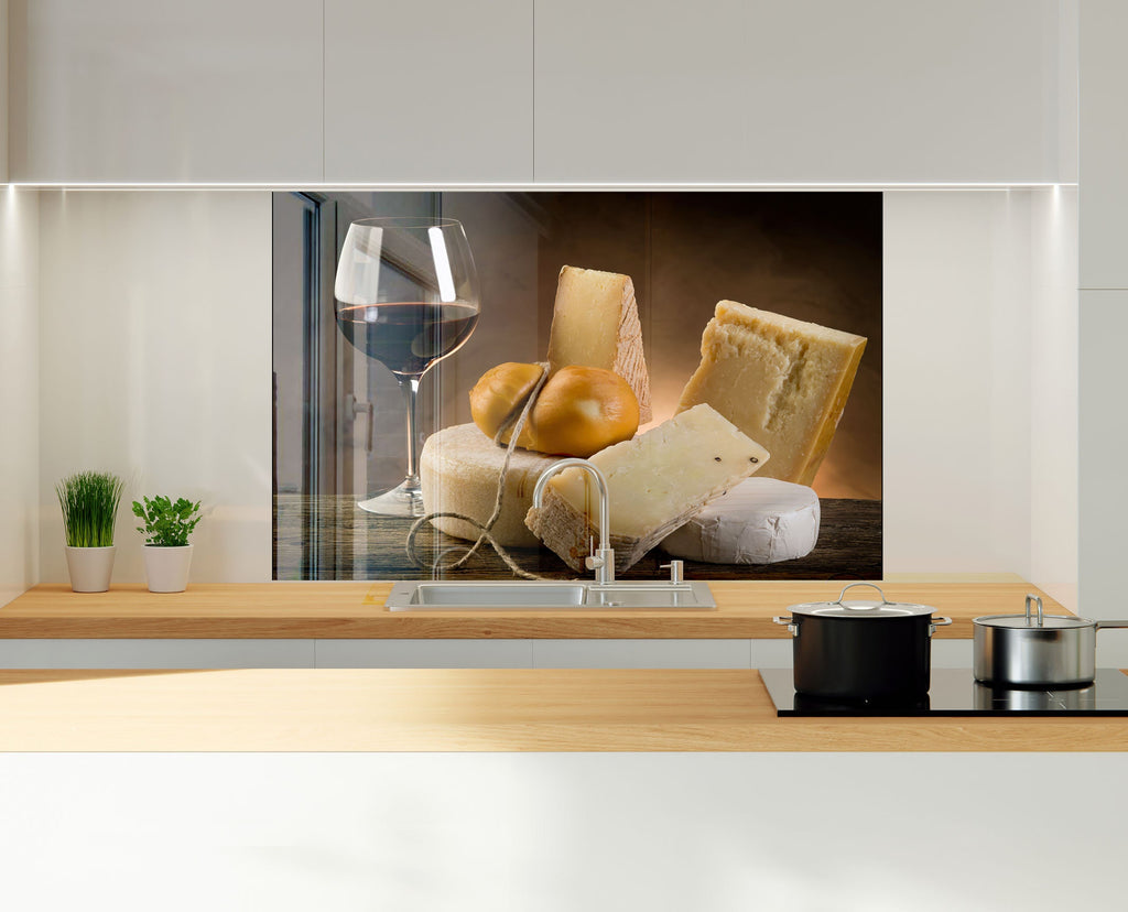 Luxury Wine & Cheese Glass Kitchen Backsplash – Gourmet Pairing-BacksplashArtworks