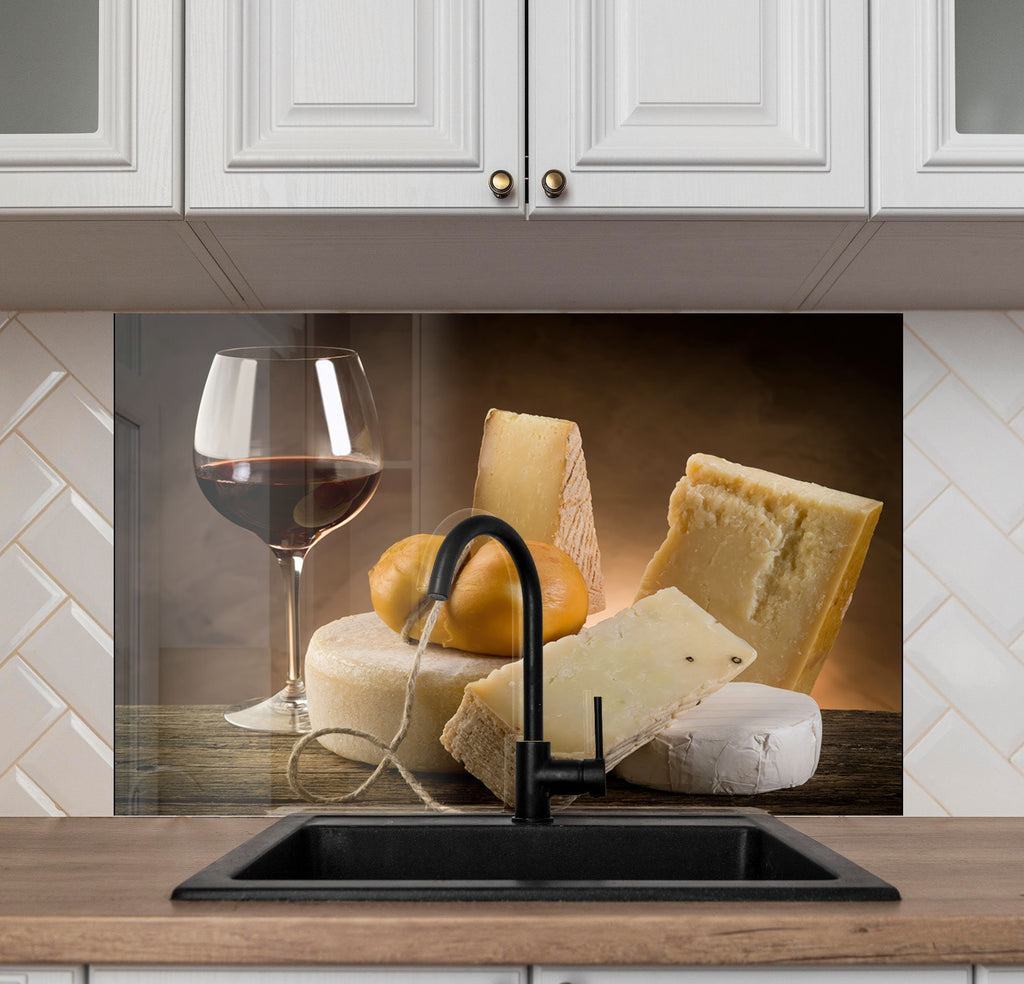 Luxury Wine & Cheese Glass Kitchen Backsplash – Gourmet Pairing-BacksplashArtworks