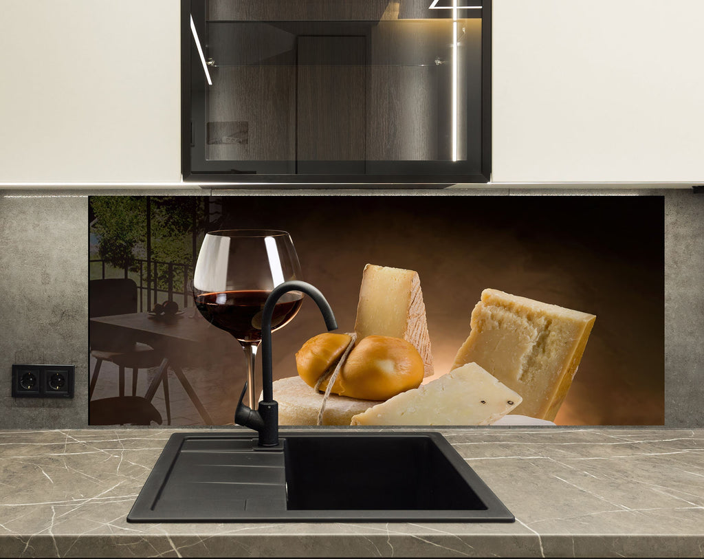 Luxury Wine & Cheese Glass Kitchen Backsplash – Gourmet Pairing-BacksplashArtworks