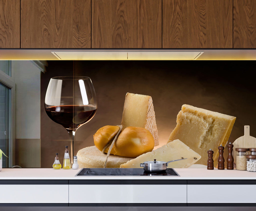 Luxury Wine & Cheese Glass Kitchen Backsplash – Gourmet Pairing-BacksplashArtworks