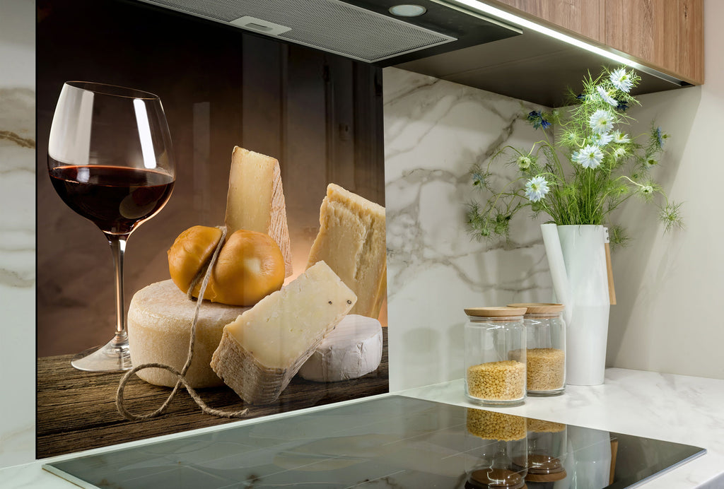 Luxury Wine & Cheese Glass Kitchen Backsplash – Gourmet Pairing-BacksplashArtworks