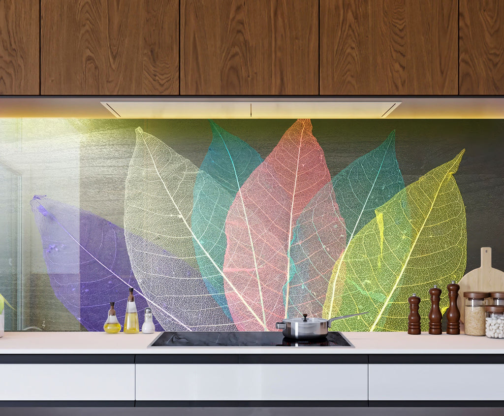 Leaves Tempered Glass Backsplash-BacksplashArtworks