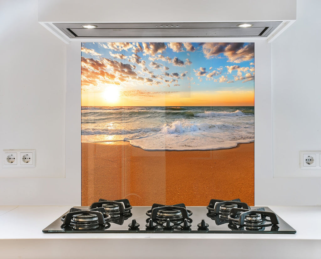 Golden Beach Sunset Wall Art - Tempered Glass Kitchen Backsplash-BacksplashArtworks