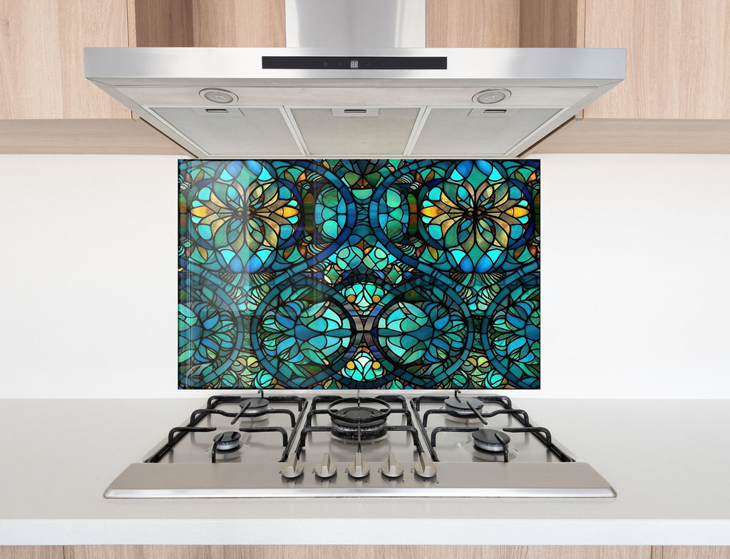 Stained Glass Floral Design - Glass Kitchen Backsplash-BacksplashArtworks