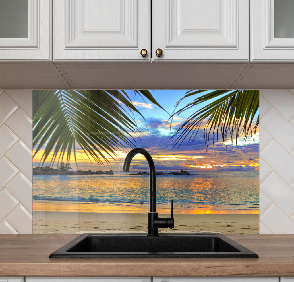 Tropical Sunset View Wall Art – Tempered Glass Bathroom Backsplash-BacksplashArtworks