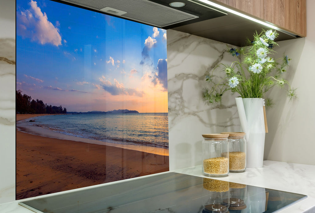 Golden Sunset Beach - Glass Kitchen Backsplash-BacksplashArtworks